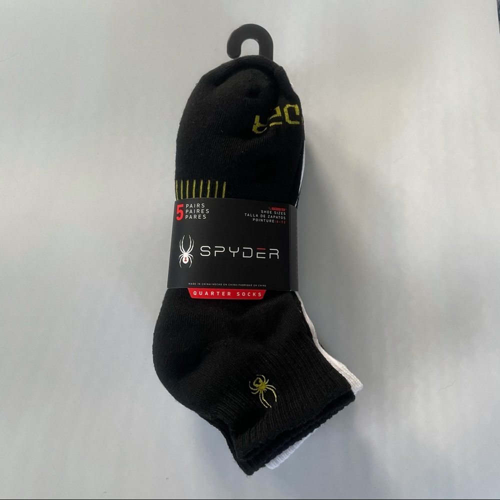 Spyder men’s quarter socks black 5 pairs size 6-12 - Picture 1 of 3